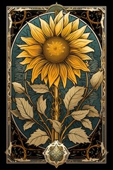 Obraz premium Historical Floral Patterns Showcasing Ancient Flowers in a Garden-Themed Artwork with a Focus on Divine Fortune-Telling and Spiritual Blossom Representations