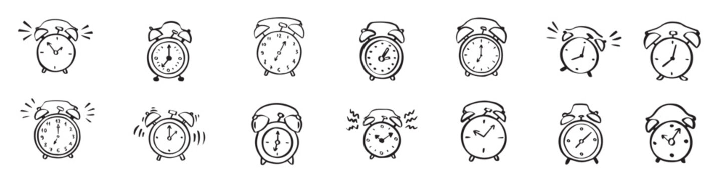 hand drawn doodle alarm different alarm vector illustration