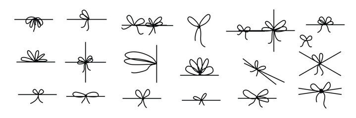 line bows ribbon bow string set box decoration design simple outline bowknot vector.