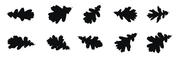 Set of vector silhouettes of a black shape of oak leaves