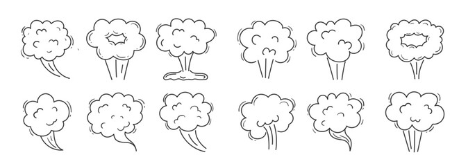 Smoke, boom bubble, steam doodle set. Hand drawn vector illustration on white background © maryai