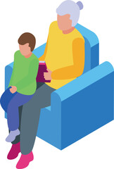 Grandmother is spending time with her grandson, reading him a book