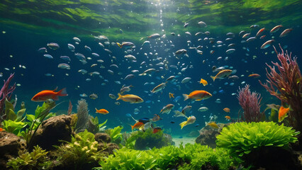 Obraz premium An aqadium contains colorful fish