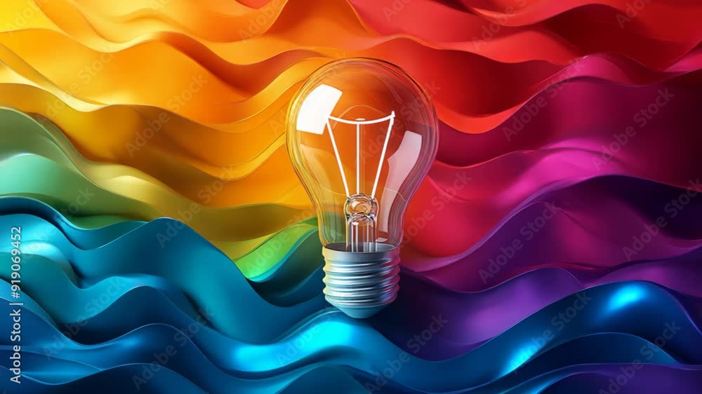 Poster a light bulb is lit up in front of a colorful background. the light bulb is the main focus of the im