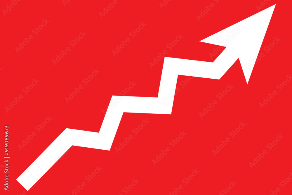 Poster upward direction arrow vector graphic icon showing business growth bar graph. arrow with vector grap