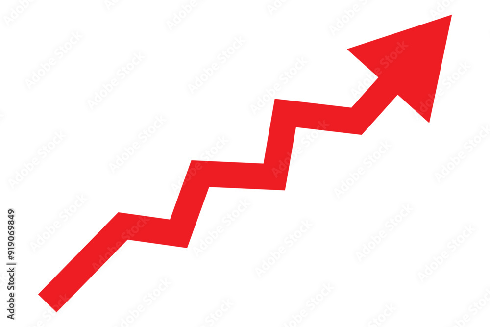 Poster upward direction arrow vector graphic icon showing business growth bar graph. arrow with vector grap