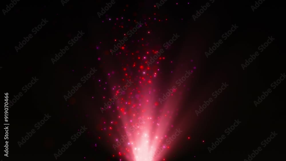 Poster bright shiny particles in iridescent red light. abstract magic background. seamless looping animatio