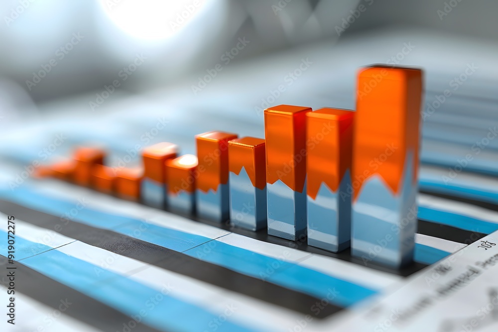 Poster 3d bar graph representing data trends with vibrant colors
