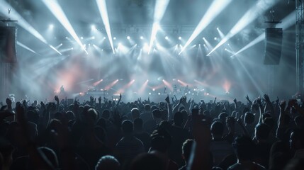 A large crowd of people are gathered in a stadium, cheering and clapping