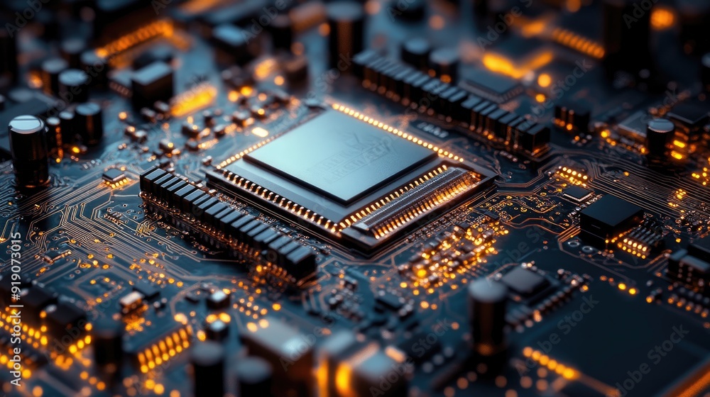 Poster close up of a computer circuit board. this image could be used to represent the power of technology 