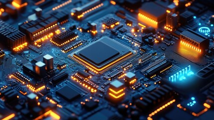 Close-up shot of a circuit board. This image is ideal for showcasing technology, innovation, and the inner workings of electronics.