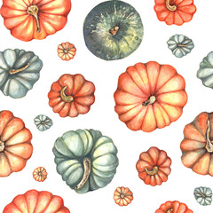 Pumpkin seamless pattern. Watercolor hand painted.