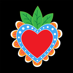 Mexican sacred heart with leaves. Tattoo style illustration.