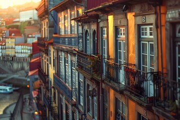 Obraz premium Charming Riverside Architecture at Sunset in Porto, Portugal