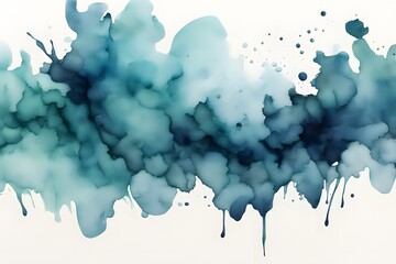 Fototapeta premium A transition from pale teal to rich blue watercolor on white background, AI Generated