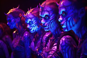 Fototapeta premium UV Body Paint Party: Blacklight party with UV-reactive body paint.