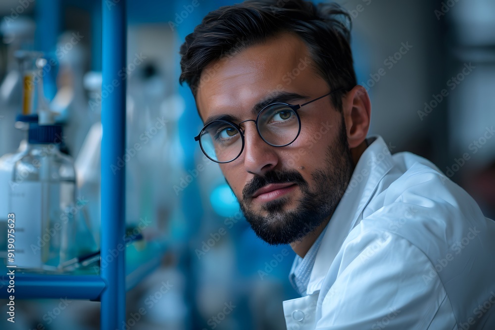 Poster focused scientist in a laboratory setting