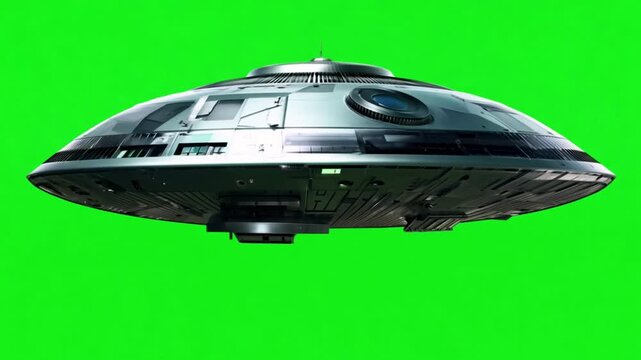 3d rendering metal ufo on green screen background
