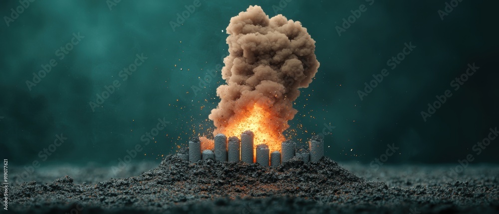 Poster visualizing the effects of climate change on economic resilience in animation - selective focus with