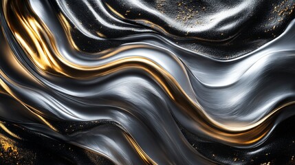 Naklejka premium Abstract Wavy Pattern with Black, Silver, and Gold Tones