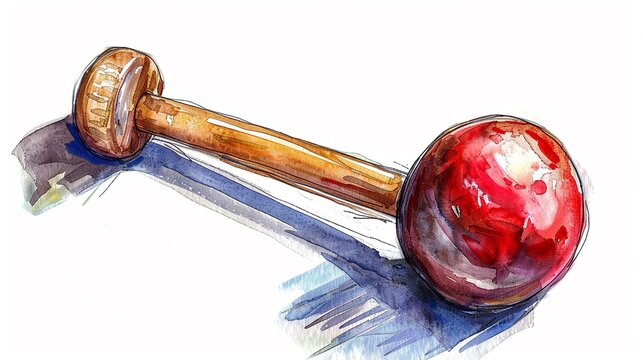 High striker game with a mallet,Clipart, watercolor illustration, Perfect for nursery art The style is hand  drawn, white background