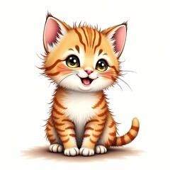 Fototapeta premium Adorable Cartoon Ginger Kitten with Big Eyes and Cute Expressions: Collection of Playful, Whimsical Cat Illustration Perfect for Children's Book, Posters, and Merchandise