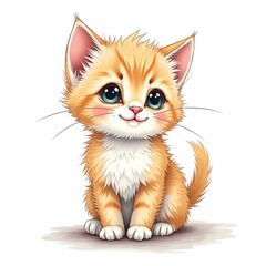 Obraz premium Adorable Cartoon Ginger Kitten with Big Eyes and Cute Expressions: Collection of Playful, Whimsical Cat Illustration Perfect for Children's Book, Posters, and Merchandise