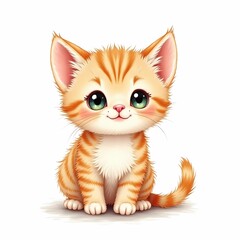 Fototapeta premium Adorable Cartoon Ginger Kitten with Big Eyes and Cute Expressions: Collection of Playful, Whimsical Cat Illustration Perfect for Children's Book, Posters, and Merchandise