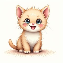 Fototapeta premium Adorable Cartoon Ginger Kitten with Big Eyes and Cute Expressions: Collection of Playful, Whimsical Cat Illustration Perfect for Children's Book, Posters, and Merchandise