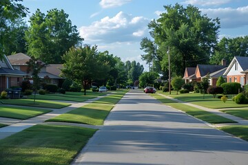 Serene Suburban Street with Lush Greenery and Charming Homes