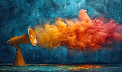 colorful dust blowing from megaphone advertisement,message concept.