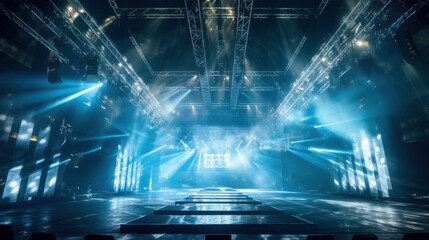 Concert Stage with Bright Blue Lights