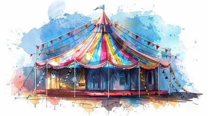 Circus ring with center stage,Clipart, watercolor illustration, Perfect for nursery art The style is hand  drawn, white background