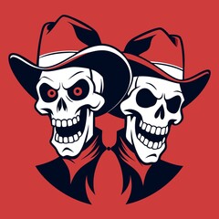 two skeletons in cowboy hats