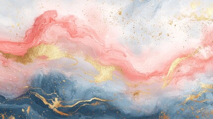 Obraz premium Abstract Swirling Pink and Blue Liquid Art with Gold Accents