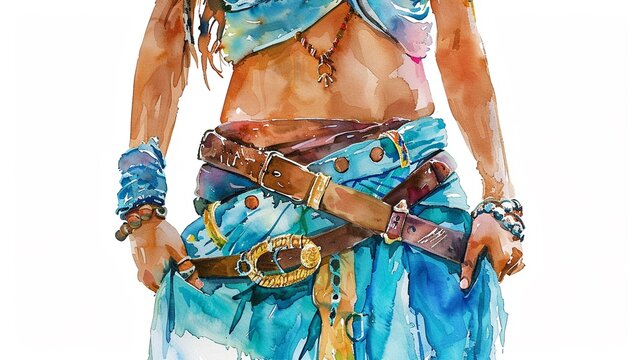 Sword swallower costume with a sword belt,Clipart, watercolor illustration, Perfect for nursery art The style is hand  drawn, white background