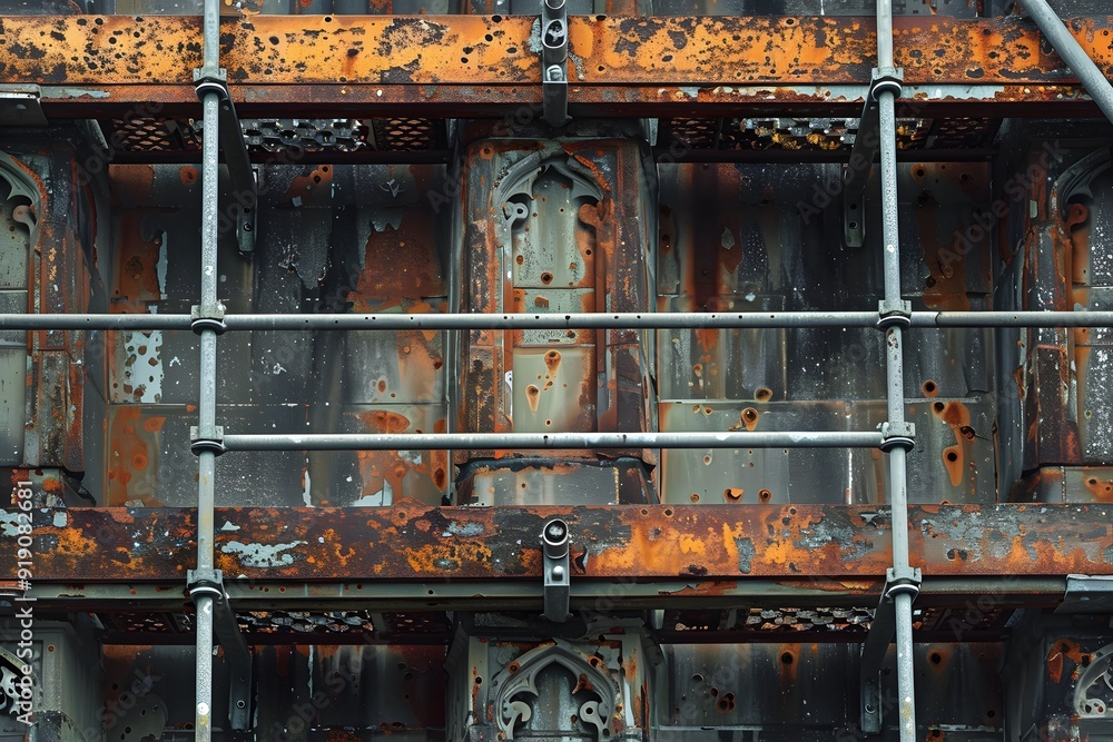 Poster weathered scaffolding with rust and texture