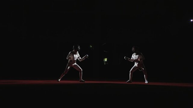 Professional Sport, Pair Of Unrecognizable Female Fencers Fighting On Fencing Track, Fencing Sport