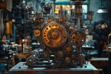 Fototapeta premium Close-up shot of complex machinery. This image is great for projects related to engineering, technology, or industrial design.