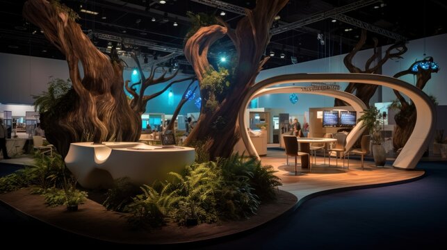 Modern Exhibition Booth Design with Tree Motifs