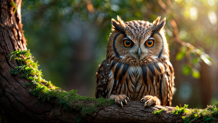 Fototapeta premium Close-up Portrait of an Owl on a Tree