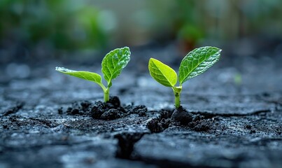 ecology concepts the seedlings sprout on the cracked cement floor powerful nature.