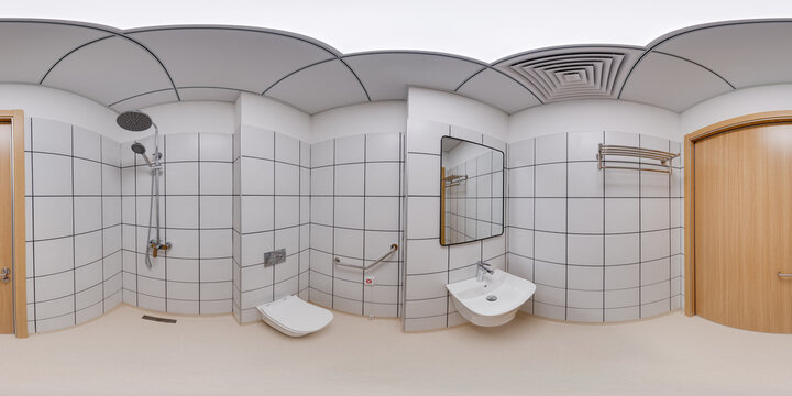 Full seamless spherical hdri panorama 360 degrees angle view in interior of bathroom in modern clinic or hospital in equirectangular projection. VR content
