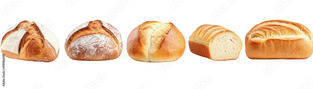 Poster a row of breads with different shapes and sizes