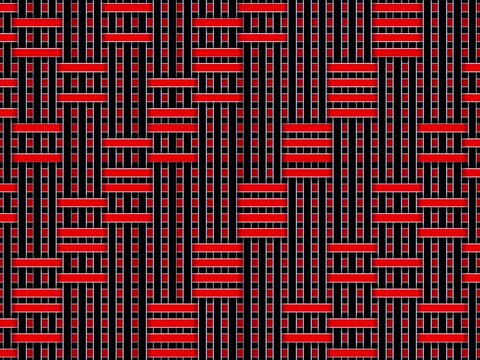 Black and red abstract art of horizontal and vertical lines moving irregularly.