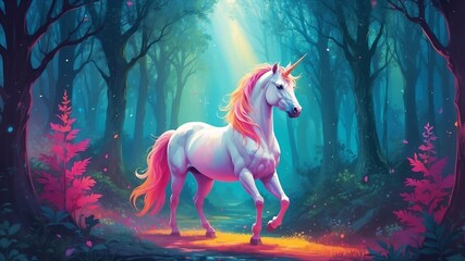 A majestic unicorn in a mystical enchanted forest.