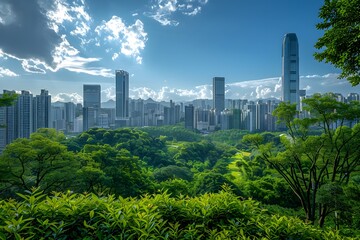 Lush Greenery Meets Urban Skyline: A Stunning View of Nature and City Life