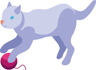 Playful cat is touching a yarn ball with its paw in this isometric icon