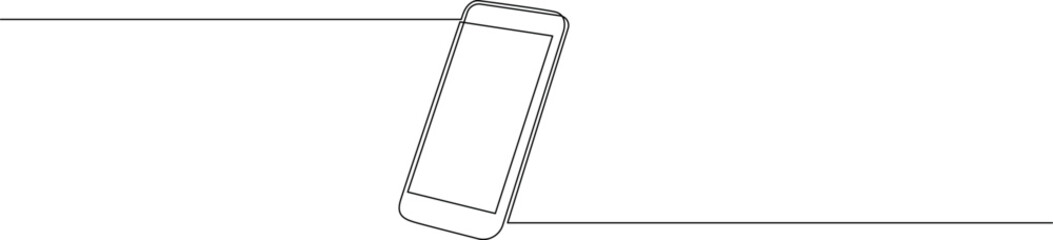 Continuous line drawing of smartphone. Cell phone linear banner. Single line vector illustration with editable stroke.