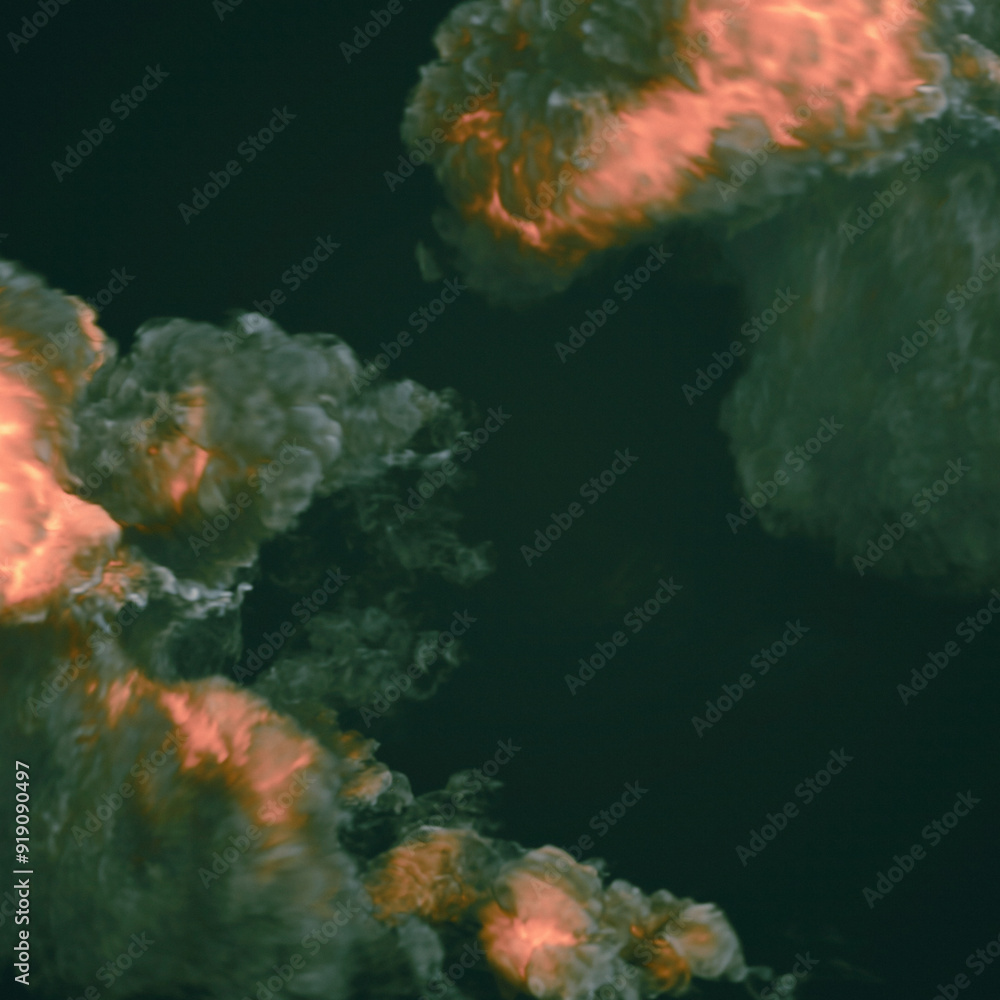 Poster illustration of a large explosion with bright tongues of flame. 3d rendering